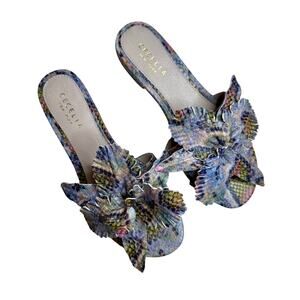 CECILIA NEW YORK ANTHROPOLOGIE Lila Slide Sandal Rainbow Snake 3D Flower Size 7